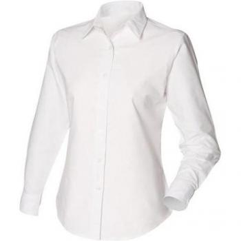 Henbury Weibliches Oxford-Workshirt mit langen Ärmeln, Größe 2XL, Farbe Weiß