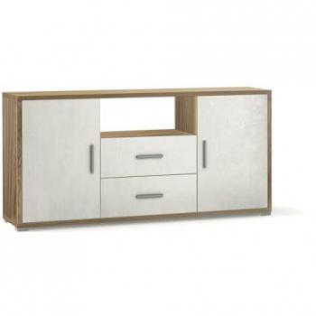 Mueble Sarmog 2 Puertas y 2 Cajones, Acabado Nogal y Blanco