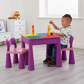 Kids Multi-functional Activity Table and Chair Set with Writing Top, Sand/Water Play Area, and Storage - Purple