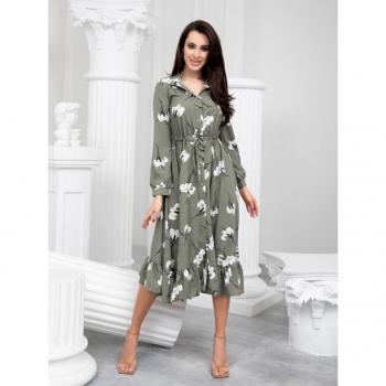 ISSA Plus S Army Green Printed Shirt Dress