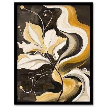 Organic Shapes Yellow Ochre Grey Flower Wall Art