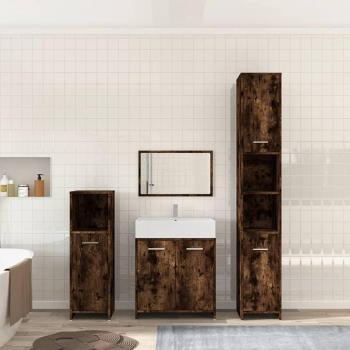 Set Mobili da Bagno Rovere Fumo 4 Pezzi – Legno Multistrato