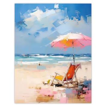 Summer Beach Chair Under Pink Umbrella Coastal Poster