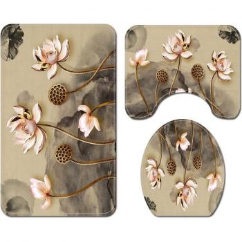 Ensemble tapis et rideaux pour salle de bain florale