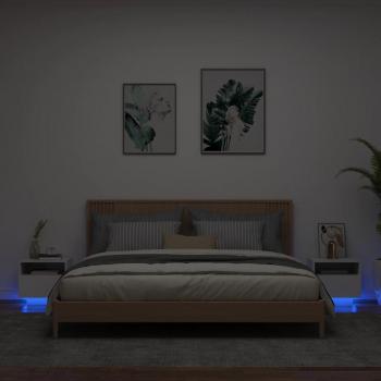 VIDAXL Comodini Con Luci Led 2pz Bianchi 40x39x37 Cm