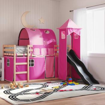 VIDAXL Letto A Castello Con Scivolo E Tende Rosa 90x190 Cm