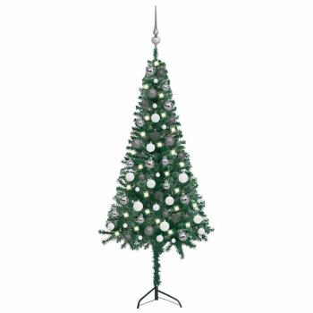 Artificial Corner Christmas Tree with LED and Ornaments Green 120 cm PVC