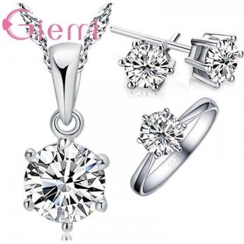 Sterling Silver Wedding Jewelry Set for Women - Earrings, Necklace, Ring