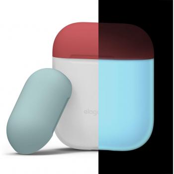 Elago Étui Duo Phosphorescent pour Apple AirPods - Corps Bleu Phosphorescent / Top Rouge Italienne