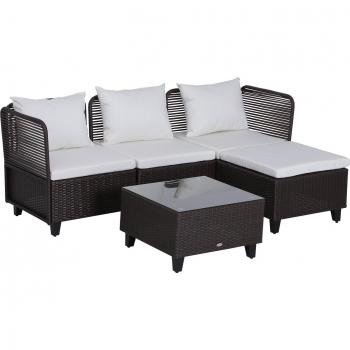Outsunny Set Mobile da Giardino da 6 Pezzi in Rattan PE, Salotto con Divano 3 Posti, 2 Poltrone, 2 Sgabelli e Tavolo, Cuscini Sfoderabili, Grigio