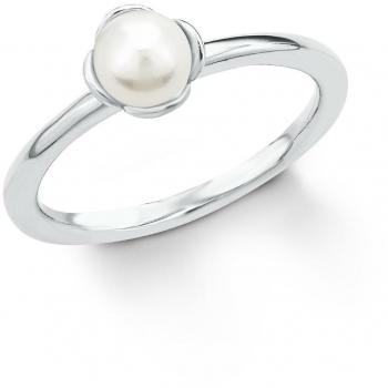 S.Oliver Damen-Ring 925 Silber rhodiniert Weiße Perle Süßwasser-Zuchtperle Creme Größe 54