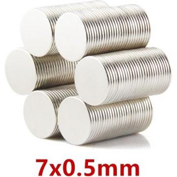 Imanes de Neodimio 7x0.5 mm - 100 Unidades de Imanes Redondos Fuertes