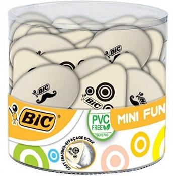 BIC Mini Fun Radierer, Synthetik‑Kautschuk, 3 Formen, 36‑er Packung in Runddose