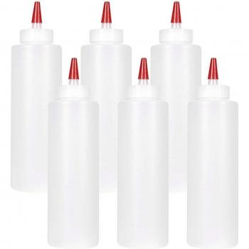 16-Ounce Wide Mouth Squeeze Condiment Bottles with Red Cap - 12 Pack