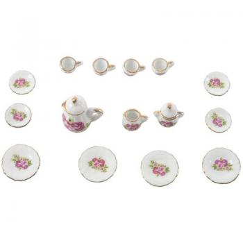 Set de Vaisselle Maison de Poupée – 15 pièces, couleur Rose