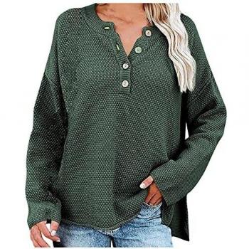 Wave166 Damen Langshirt „Baldrian“ – Einfarbiges Sweater‑Style Shirt mit Knopfleiste