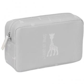 Neceser Rectangular Sophie La Girafe Mum Eco‑Material Recyclable con Cierre de Cremallera Seguro, 28×16×9 cm, Gris Piedra