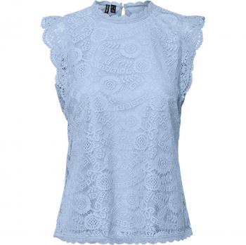 Top dantelat Pieces Olline pentru femei - albastru deschis, mânecă lungă, regular fit