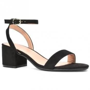 XY London Gemma Low Block Heel Open Toe Strappy Sandals – Black