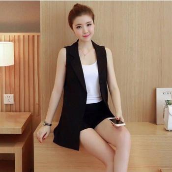 Women's Spring Summer Waistcoat 2022 Mid-Length Thin Suit Collar Sleeveless Vest Coat White