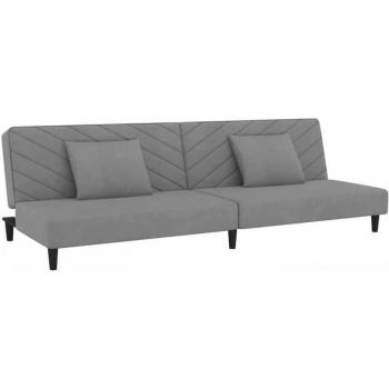 Sofá cama de 2 plazas con almohadas de terciopelo gris claro