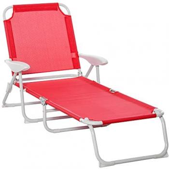 Outsunny Klappliege „Grand Comfort“ – 4‑stellige Einstellbarkeit, luxuriöse Chaise Longue mit Armlehnen, Material: Epoxidharz‑Metall & Textilene, Maße 186×66×80 cm, Farbe Rot