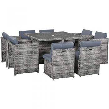 Patio 9 PCs Rattan Dining Table Set
