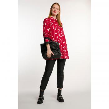 Plus Size Red Sparkle Stripe Graphic Tunic Blouse, Women's Button Front, Size 16/18, Viscose