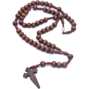Rosario de Madera con Colgante de Cruz, Cuentas de 6mm, Accesorios Religiosos