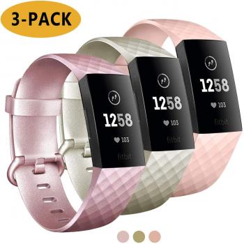 Fitbit Charge 3 Adjustable Classic Replacement Band – 3 Pack