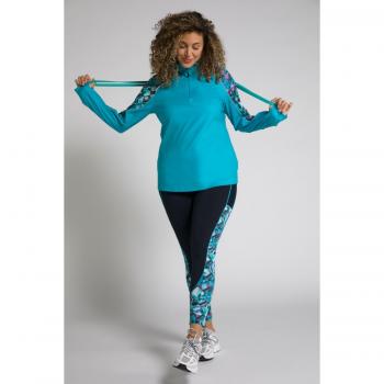 Plus Size High Neck Reflective Detail Stretch Knit Top, Women, Turquoise, Size 24/26, Polyester/Spandex