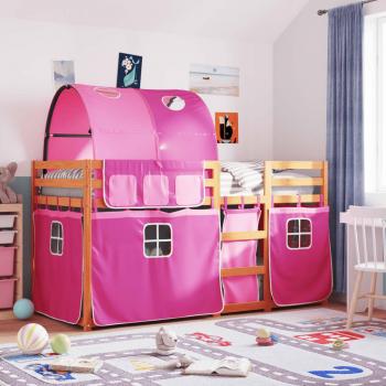 Twin-Over-Twin Bunk Bed, No Mattress, Pink, 80x200 cm, Solid Wood, Pine