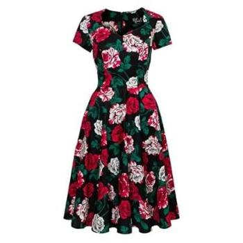 Retro Bloom 50s‑Style Midi Dress – Black, XS