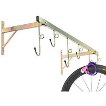 ANDRYS - Portabici a Parete Smontabile da Esterno ed Interno con Anelli per Lucchetto Antifurto, con Tappi in Pvc Nero, in Acciaio, Colore Tropical Oro, 78 x 37 x 28 cm, 6 Posti