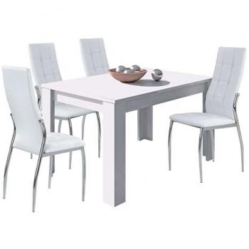 Set de Mesa y Sillas Extensible en Blanco Mate y Plata