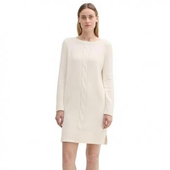TOM TAILOR Strickkleid Damen Zopfmuster Weiß