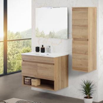 Mobile bagno sospeso 80 cm rovere africa con ante e vano a giorno Kleo