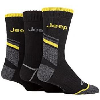 Jeep 3 Pair Mens Workwear Boot Socks - Black / Charcoal / Yellow