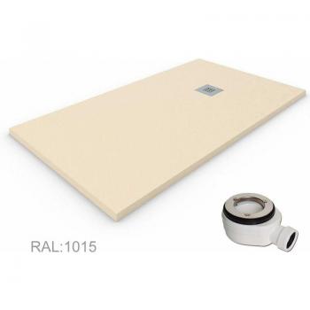 Quarz‑Duschtasse DECOHOR mit flacher Form, Ventil, Gitter, beige – 75 x200 cm