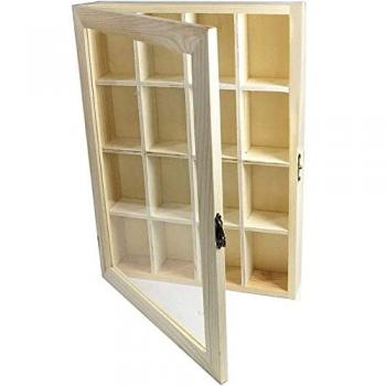 Bacheca in Legno 16 posti con Porta in Vetro espositore vetrinetta minuterie da Collezione decoupage 28x20x4,1 cm