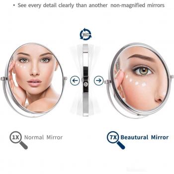 Smartloc 20cm 2-Faced 7X Magnifying Round Vanity Mirror with 360° Rotating Stand
