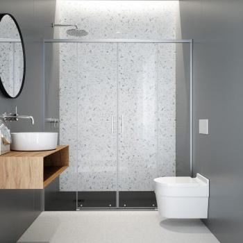 Salma SA-325 Mampara de Ducha – 2 Hojas Correderas + 2 Fijas, 155‑158 cm, 6 mm, Plata Alto Brillo