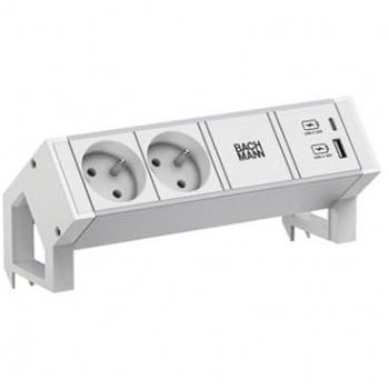 Bachmann DESK2 ALU WHITE 2x UTE 1x USB A/C 22W 0,2m