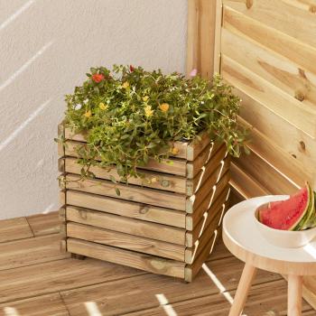 Horizon Natural Square Wooden Planter - 32W x 40H x 39D cm