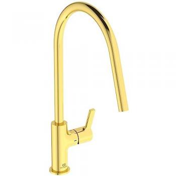 Miscelatore Gusto, per lavello cucina, monocomando, bocca alta orientabile, oro spazzolato
