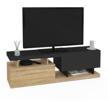 Meuble TV 140 cm double-portes bois et noir