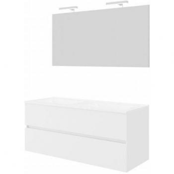 Mobile Bagno Sospeso 120 cm Legno Bianco Lucido con Lavabo e Specchio – Con Lampada LED – Empoli