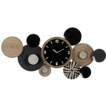 Bigbuy - Decoración de Pared Negro Natural Hierro Reloj 128,3 x 7 x 64,1 cm