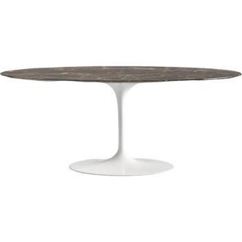 Mesa Ovalada de Mármol Blanco con Base Brillante
