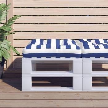 Coussin de Palette, Galette de Chaise avec Dossier, Décoration Jardin Terrasse Patio Extérieur, Rayure Bleue Blanche 60x61,5x10 cm Tissu 360893